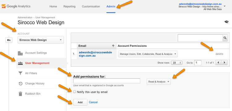 How to setup Admin Access to your Google Analytics etc.